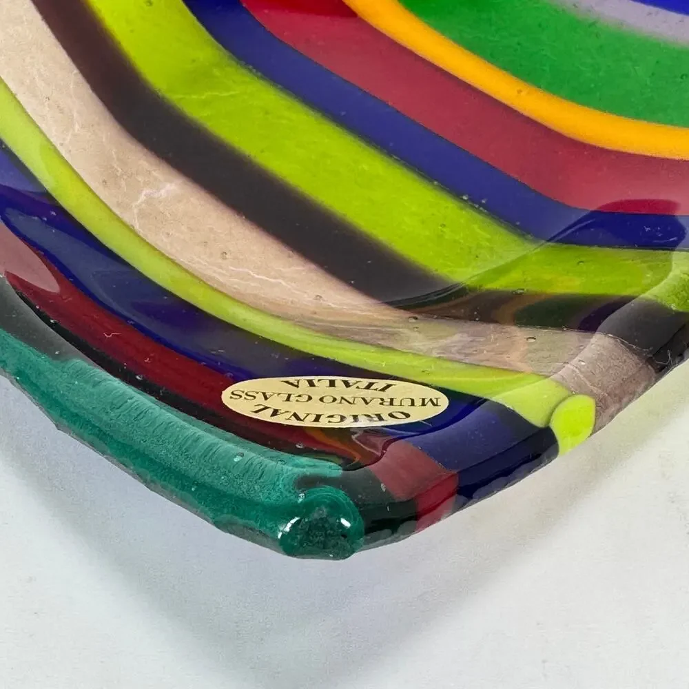 Murano Glass Trinket Dish Fused Multicolor Jewelry Vanity Dresser Tray